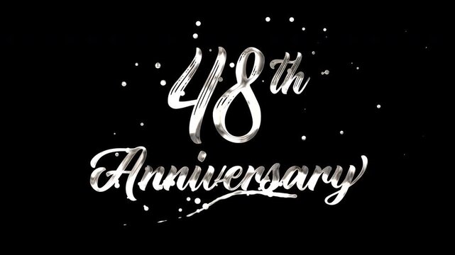48th anniversary text animation in silver metallic effect. suitable for celebrating special occasions, invitations, anniversary cards and social media. Includes alpha channel for any background.