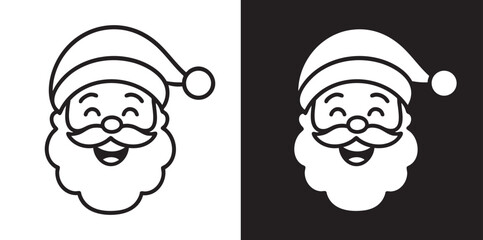 Cartoon Santa Claus Face Vector Smiling Santa with Big Hat, Minimal Line Art, Easy to Trace
