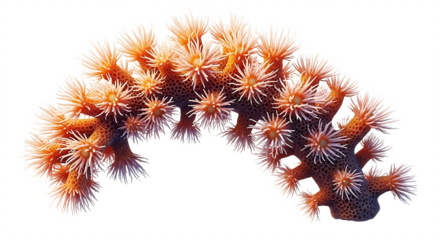 Isolated coral formation with orange polyps and white tentacles against a black background