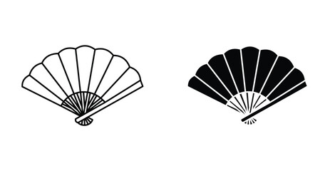 Folding Fan Icon Set. Folding fan vector symbol in black filled and outlined style.
