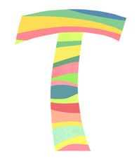 The letter T is striped. Watercolor illustration, poster.
