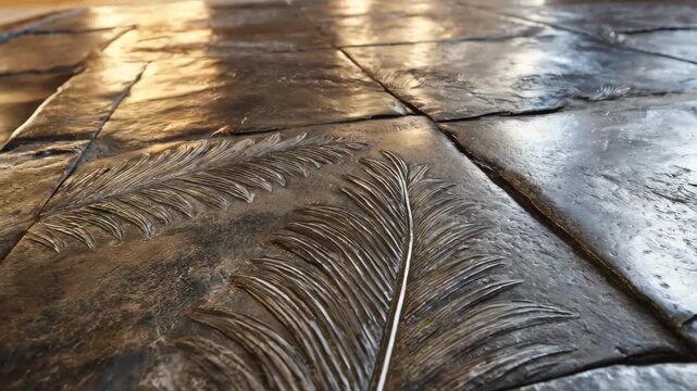 Medium perspective capturing responsive engravings perfectly adjusting their appearance as the light angle shifts enhancing the textured surface with radiant reflections.