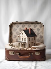 House model suitcase creates a cozy nostalgic travel scene