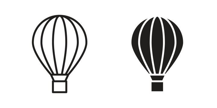 Hot air balloon icon flat and thin stroke vector pack. Editable icons set