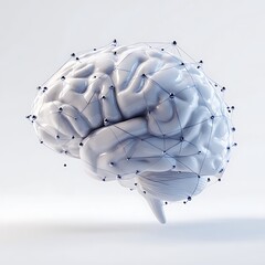 Abstract digital representation of a human brain with neural network connections and data points