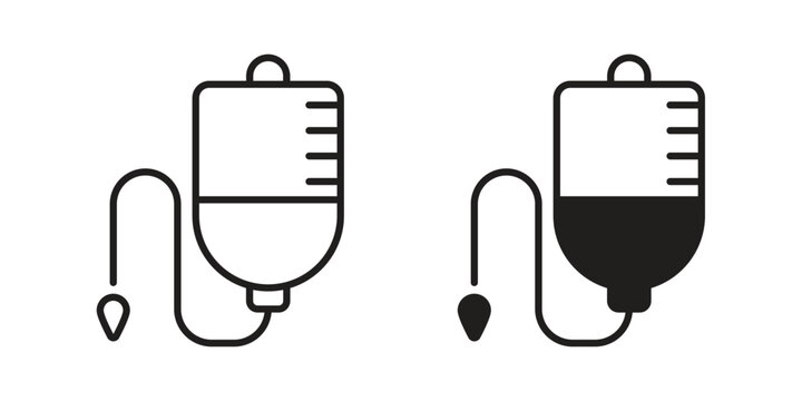 IV bag icon flat and thin stroke vector pack. Editable icons set