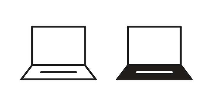 Laptop icon flat and thin stroke vector pack. Editable icons set
