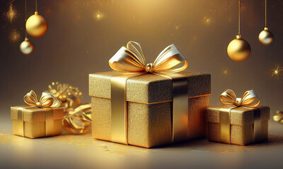 A gift box with golden ribbon for new year and christmas.