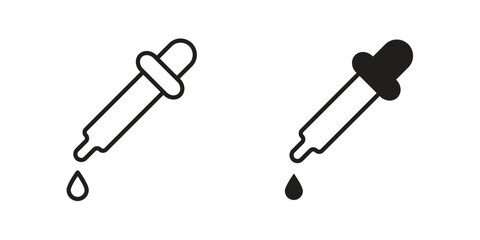 Eye dropper icon set. Outline symbol editable.