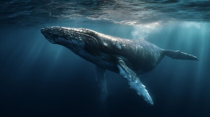 Fototapeta premium Humpback Whale Underwater: Majestic Ocean Wildlife 