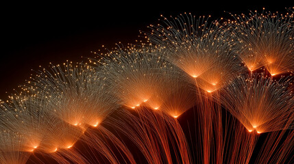 Bright orange fireworks bursting along the edge of the frame, glowing sparks and trails creating a dynamic, energetic, high-contrast celebratory atmosphere.