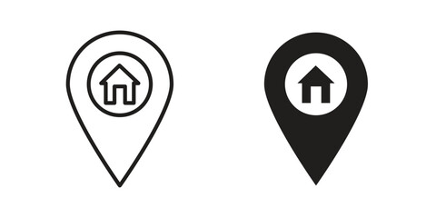 Home location icon set. Outline symbol editable.