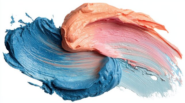 Dynamic swirl of blue and peach paint creating abstract motion - Powered by Adobe