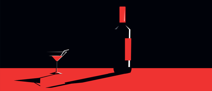 Restaurant poster, wine bar, wine list, sommelier, wine tasting, vector flat design, bottle of alcohol, cocktail glass. Party banner, alcohol menu, red wine, Spanish, red, white, chardonnay