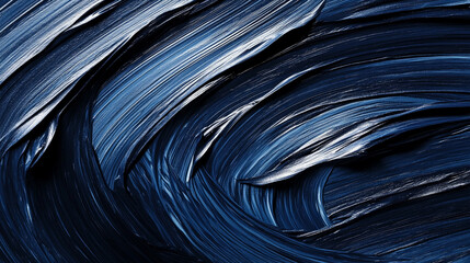 Dark navy blue paint brush stroke on a clean background expressing depth elegance movement and creative energy with rich texture and bold artistic contrast