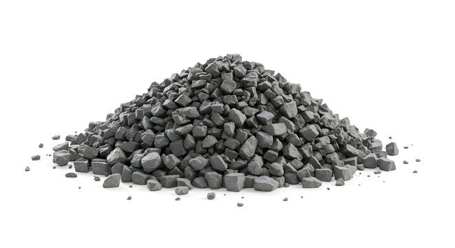 Pile of small dark grey granular material isolated on a white background, useful for industrial or scientific applications