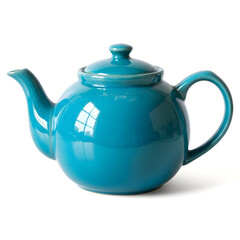 Vibrant Teal Ceramic Teapot on White Background