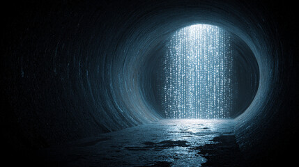 Abstract data encryption tunnel with flowing digital lines symbolizing security protected information hidden pathways and the movement of data through a secure encrypted virtual corridor