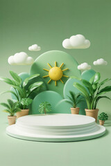 Pastel Green Tropical Product Display Podium Sun Background