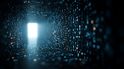 Abstract data encryption tunnel with flowing digital lines symbolizing security protected information hidden pathways and the movement of data through a secure encrypted virtual corridor