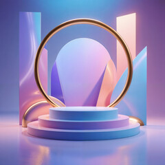 Holographic Gradient Podium Stage Neon Product Showcase