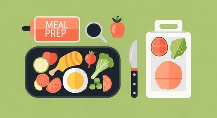 Meal Prep Flat Lay Illustration for Healthy Eating and Lifestyle Choices Promotion