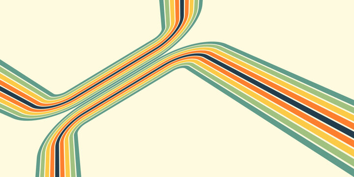 Retrofuturism poster design in trendy retro line style. Modern art poster retro vintage style 70s stripes background template lines shapes vector design. - Powered by Adobe