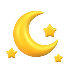 Golden crescent moon with stars