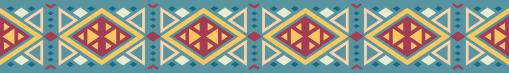 A blue and yellow striped design with red squares