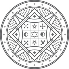 A black and white circle with a square inside of it