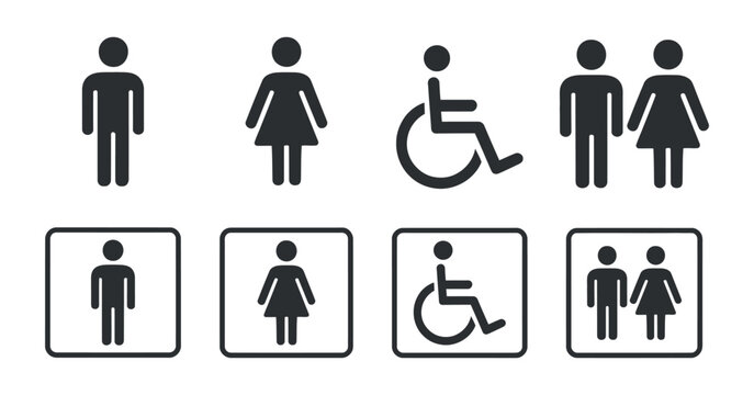 Restroom icons gender set for male, female, handicap and family vector