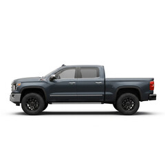 Obraz premium Modern pickup truck in side-angle view, isolated on white background