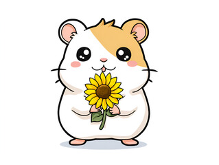 Cute Hamster Holding Sunflower Cartoon