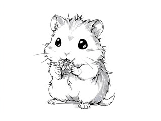 Hamster Eating Flower Line Art