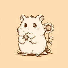 Cute Hamster with Sunflower Cartoon Illustration
