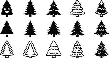 Collection of black and white christmas tree illustrations