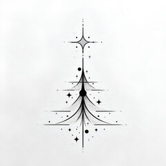 Highly detailed black and white sketch or illustration of a stylized pine or fir tree, emphasizing texture and traditional drawing technique.