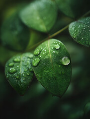 Vibrant Green Foliage with Numerous Small Water Droplets
