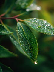 Vibrant Green Foliage with Numerous Small Water Droplets
