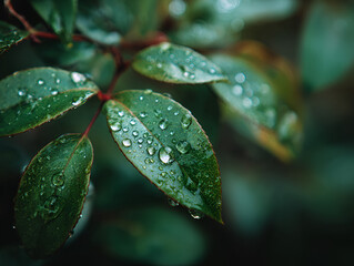 Vibrant Green Foliage with Numerous Small Water Droplets