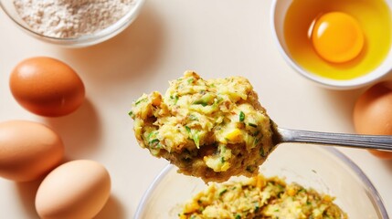 Fresh egg and vegetable batter preparation for homemade cooking