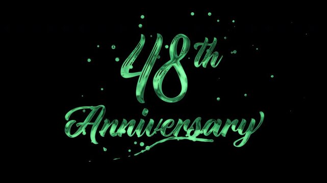 48th anniversary text animation in green metallic effect. suitable for celebrating special occasions, invitations, anniversary cards and social media. Includes alpha channel for any background.