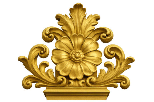 Golden baroque ornament featuring carved floral scrollwork and acanthus leaves, decorative element on transparent background - Powered by Adobe