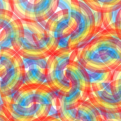 Complex, overlapping rainbow segments create a vibrant, abstract, psychedelic background texture. Abstract colorful background