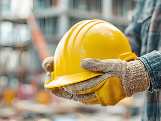 Construction Worker Offering Yellow Hard Hat