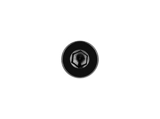 High-quality black steel flat head hex socket bolt isolated on white. Perfect for hardware catalogs, engineering visuals, mechanical design, tools, parts and industrial projects.