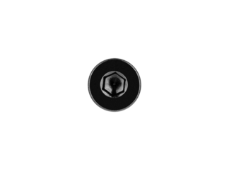 High-quality black steel flat head hex socket bolt isolated on white. Perfect for hardware catalogs, engineering visuals, mechanical design, tools, parts and industrial projects.