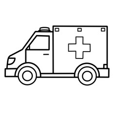 Line drawing Emergency ambulance vehicle illustration icon for medical rescue