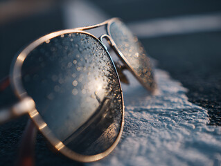 Dewy Sunglasses Resting on Ground