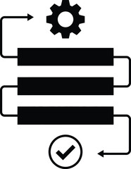 Workflow process system configuration with gear and check mark icon vector